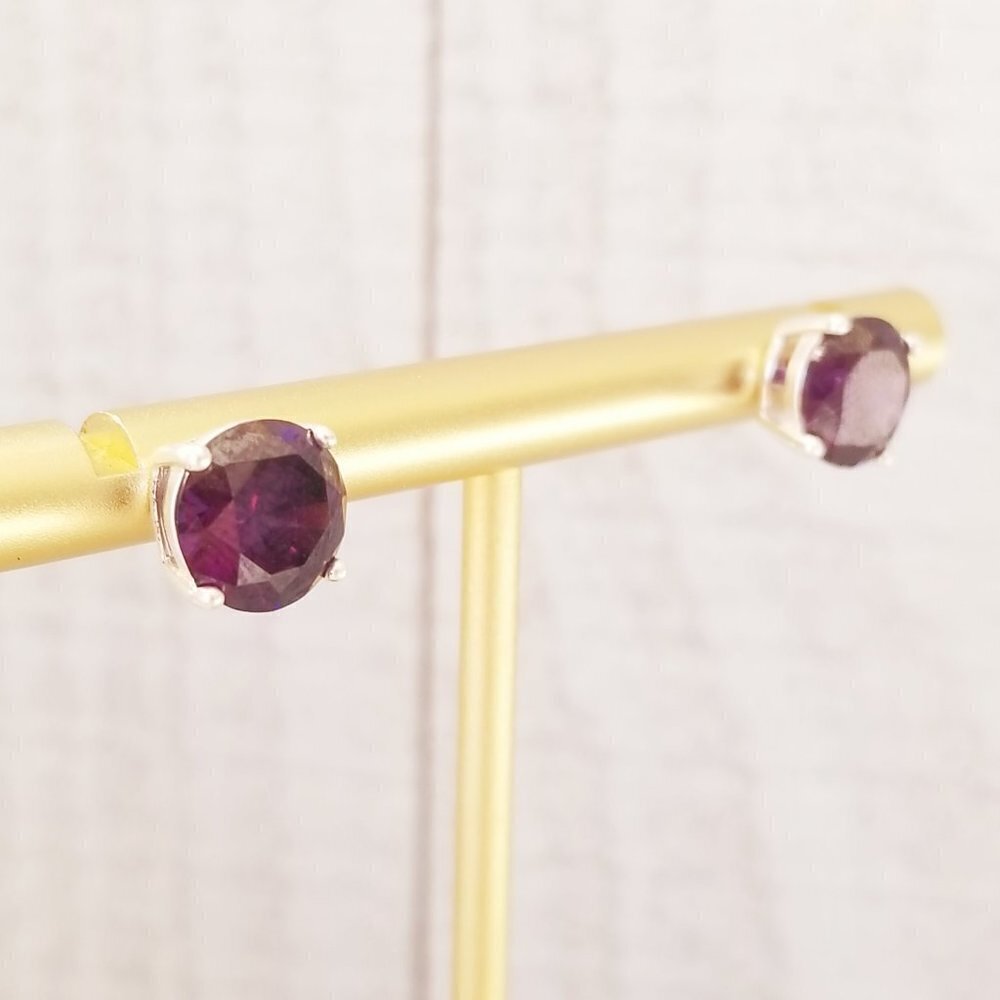 Purple Glass Sparkly Gem Stud 925 Earrings